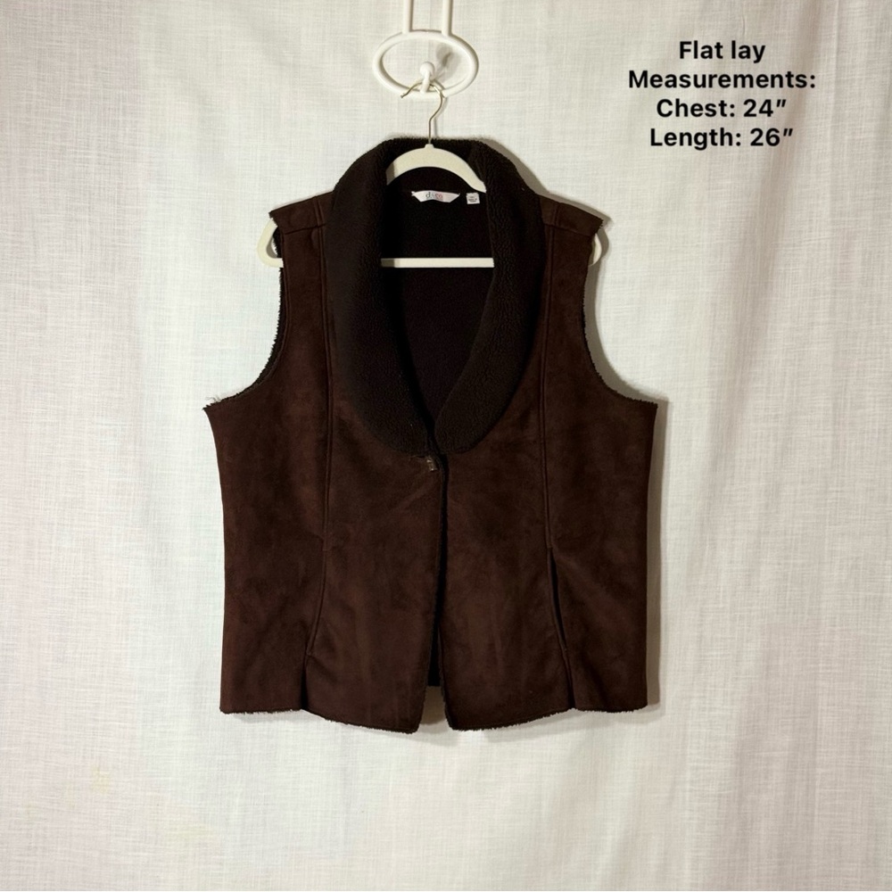 d&co Brown Faux Suede Sherpa Lined Vest‎ Womens XL Open Front Cozy